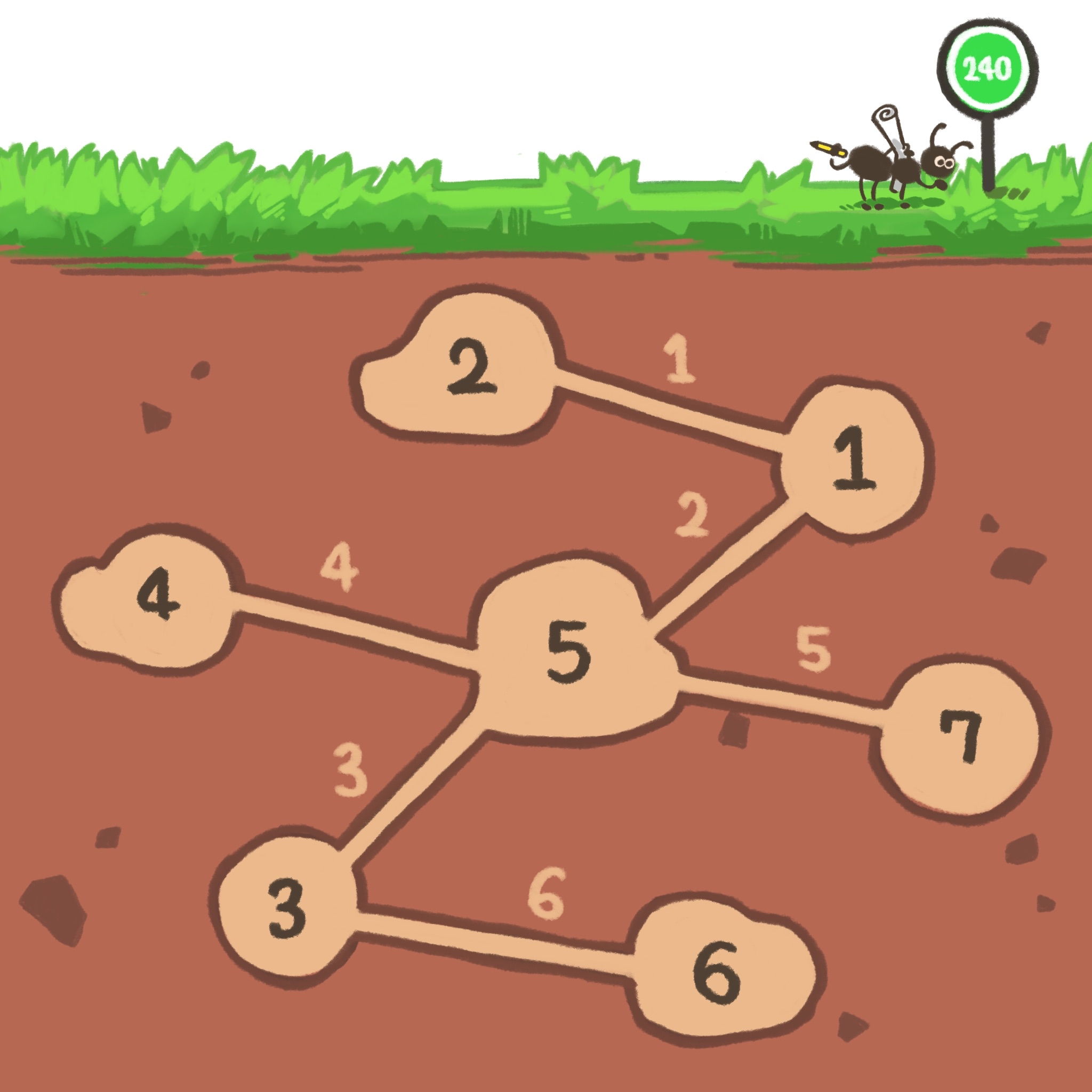 <그림 1> 예제 1의 개미굴의 초기 상황.